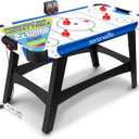 SereneLife 58in Powered Air Hockey Table Upgraded 700mA 12v 2X Powerful Motor, 4 Player 4 Pucks 2 Pushers, Full-Size Arcade Style, Inline Power Switch (Legacy Blue)