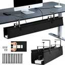 Oxford Cloth Under Desk Cable Management Tray,No-Drill 36" Desk Cable Management Organizer with Clip/Screw Installation,Fabric Cable Management for Home,Office & Gaming Computer(Black)