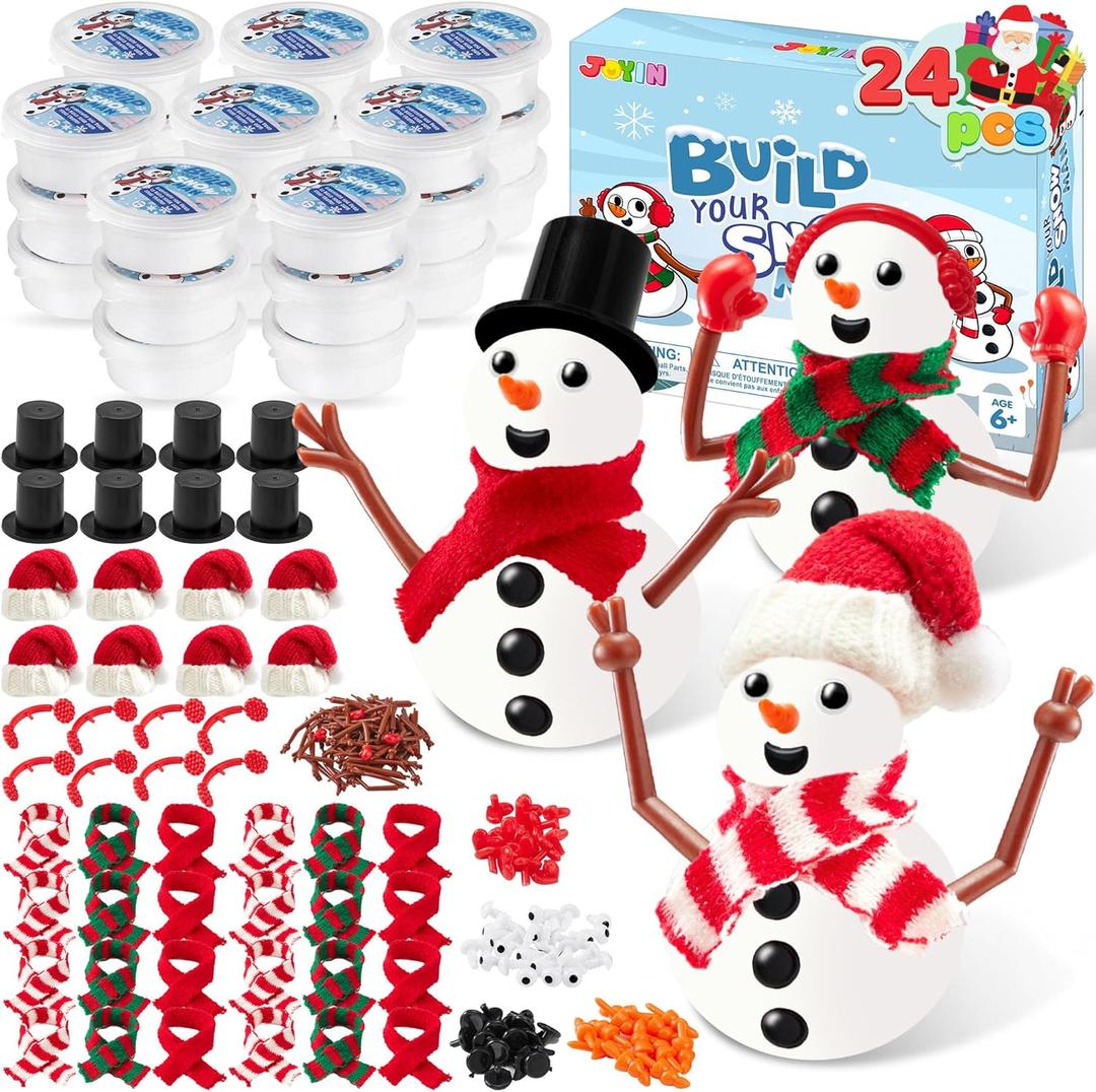 JOYIN Christmas Build a Snowman Craft Kit, 24 Pack Modeling Clay DIY Make a Snowman Kit for Christmas Arts and Craft Activities, Xmas Gift Stocking Stuffers for Kids, School Funny Toy Party Favor