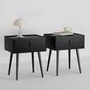 Nightstand Set of 2 with Single Drawer, Leather Side Table, Modern Bedside Table with Metal Legs for Bedroom, Small Accent End Table, Black