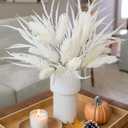 7 PCS Artificial Fall Stem Fake Plants, 26 in Fake Leaves Autumn Greenery Branches White Flowers Faux Foliage DIY Stems for Vase Thanksgiving Home Kitchen Office Indoor Centerpiece Table Decoration