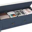 HOMEFORT 41.3" Shoe Bench with Lift Top Storage, Entryway Bench with Cushioned Seat, Wooden End of Bed Bench, Shoe Cabinet Bench with Hidden Storage Space, for Bedroom, Hallway,Blue, 41.3"Wx14.9"D x18.1"H