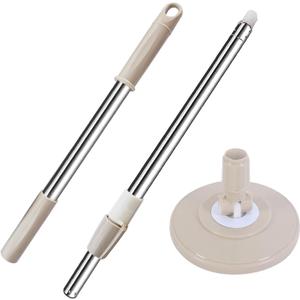 Spin Mop Replacement Mop Handle, 49-inch 360 Degrees Rotating Telescopic Replacement Mop Stick with Reinforced Plastic Disc for Spin Mop Bucket Cleaning System (Plastic Disc, Khaki)