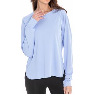 Womens Long Sleeve Shirts Workout Gym Top Activewear Running Hiking Athletic Exercise Shirt Rash Guard (Large, Blue)