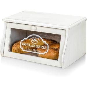 Red Co. 14x 7 Rubberwood Bread Storage Box with Acrylic Front & Knob Handle, White