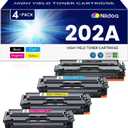 202A Toner Cartridges 4 Pack Replacement for HP 202A CF500A CF501A CF502A CF503A Color Pro M254dw; MFP M281cdw M281fdw Printer Ink(Black Cyan Magenta Yellow)