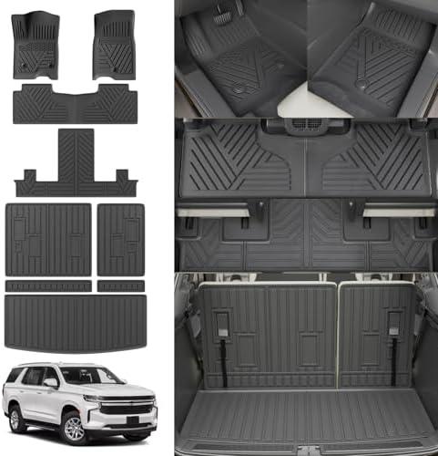 Thinzyou Floor Mats Compatible with 2022-2025 Chevrolet Tahoe GMC Yukon Trunk Mat Cargo Liner TPE Back Seat Cover Protector 2024 Chevy Tahoe 7 Seats Accessories (Trunk Mat+Backrest Mats+Floor Mats)