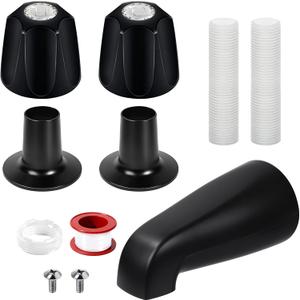 Matte Black 2 Piece Shower Knob and Bath Tub Spout Kit, for Price/Pfister Verve 2 Handles and Tub Shower Faucet, Includes 2× Shower Knob, 2× Flange Base, 1× Tub Spout for 1/2" IPS, 3/4" IPS Pipe
