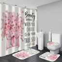 AZHM 4 Pcs Pink Fashion Shower Curtain Sets with Rugs Flower Bathroom Decor Set with Shower Curtain and Rugs and Accessories Modern Perfume Bottle Floral Bathroom Curtain with 12 Hooks
