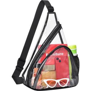MAY TREE Clear Bag for Stadium Events, Clear Backpack for Concert Stadium Festival Sport Work Sling Bag with Heavy Duty Material - Black