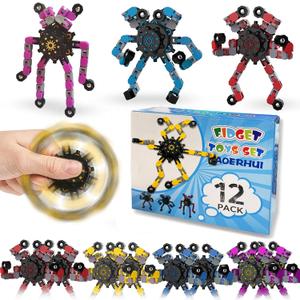 12 Pack Funny Sensory Fidget Toys,Deformable Chain DIY Robot Spinners Fingertip Stress Relief Gyro Toy Birthday Gifts Goodie Bag Easter Basket Stuffers Classroom Prizes Party Favors for Kids Adults