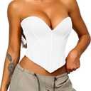 Heart Corset Top For Women, Sexy Concert Outfits Going Out, Strapless Crop Top, Overbust Bustier (00-0, White)