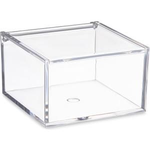 Hammont Clear Acrylic Box with Hinged Lid  Small Plastic Organizer for Office, Desk, Makeup, Crafts, Cotton Balls, Jewelry & More | 4"x4"x2.5" (2 Pack)