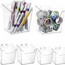 6 Pcs Clear Adhesive Wall Storage Bins, Small Cabinet Door Organizer Holders, Hanging Wall Mount Pockets, Plastic Cups for Shower Bathroom Makeup Office Craft Remote Kitchen Sink RV Organization