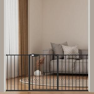 ALLAIBB Triple Lock Extra Wide Baby Gate Pressure Mounted Walk Through Safe Auto Close Black Metal Dog Pet Puppy Cat for Stairs,Doorways,Kitchen 49.21-67.32"