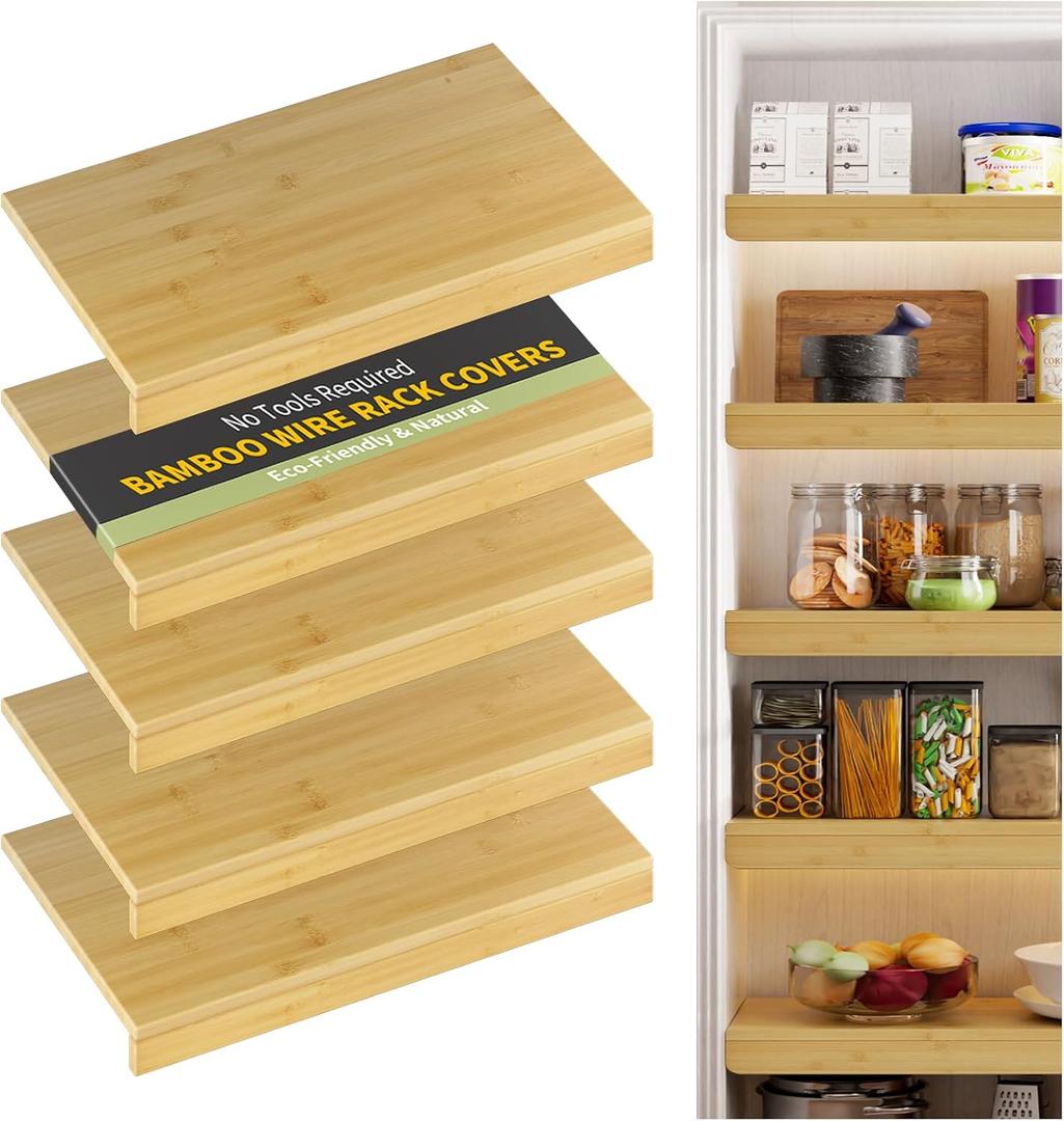 Bamboo Wire Shelf Covers, 28" W x 16" D, 5-Pack, Natural