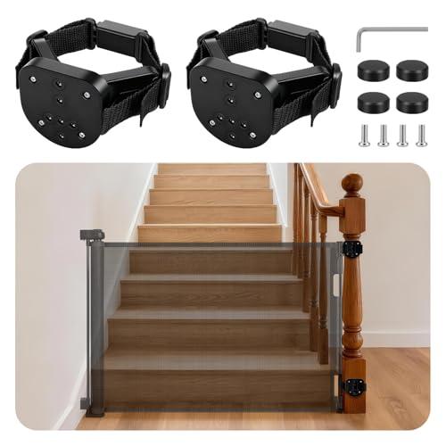 2Pcs Baby Gate Stair Railing Banister Adapter, Fits 1.9-4.72'' Diameter Universal Banisters, Wide Square/Round Railings No-Drilling Mounting Fittings for Retractable Gates,Adjustable Fixed Strap