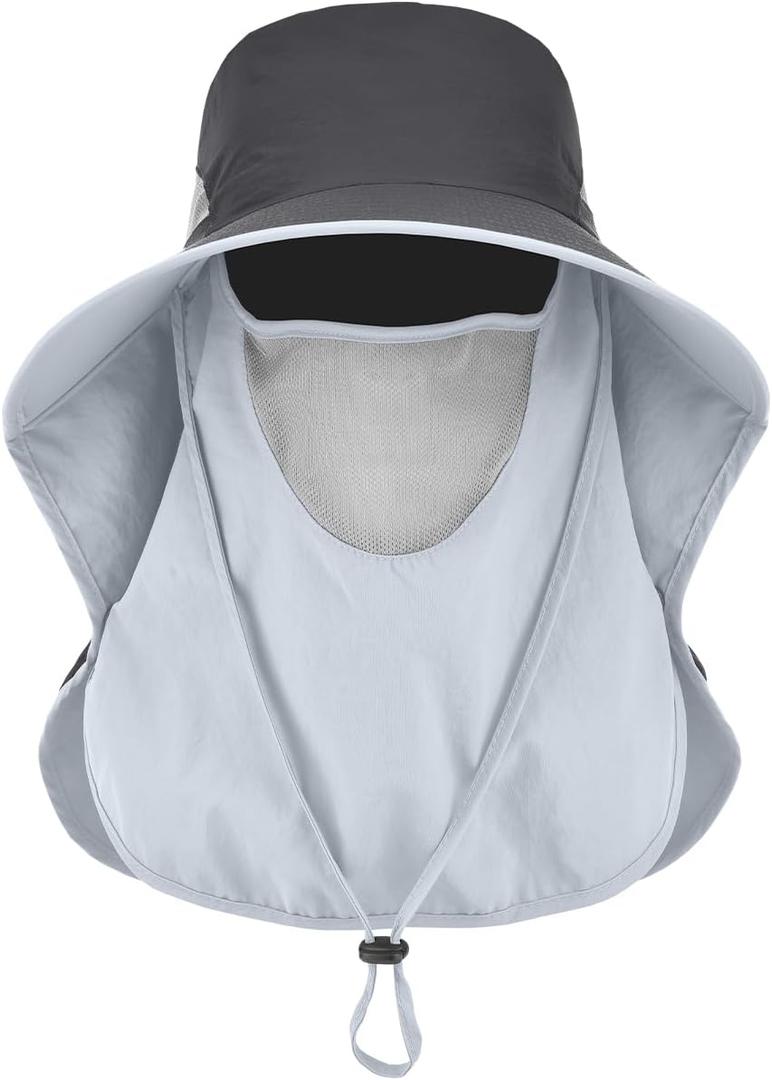 LCZTN UPF 50+ Sun Protection Cap Wide Brim Fishing Hat with Face & Neck Flap (One Size, Dark Gray)