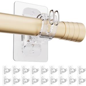No Screw Curtain Rod Holders, (18 Pack) Adjustable Adhesive Rods Bracket Hooks, Stick on Wall Curtains Hangers for Livingroom Max 1.7" Dia Poles, Hold Up to 20Lbs