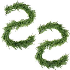 WBHome 2 PCS 9FT Real Touch Norfolk Pine Christmas Garland, Winter Greenery Garland for Christmas, Holiday Seasonal Outdoor/Indoor Home Decor