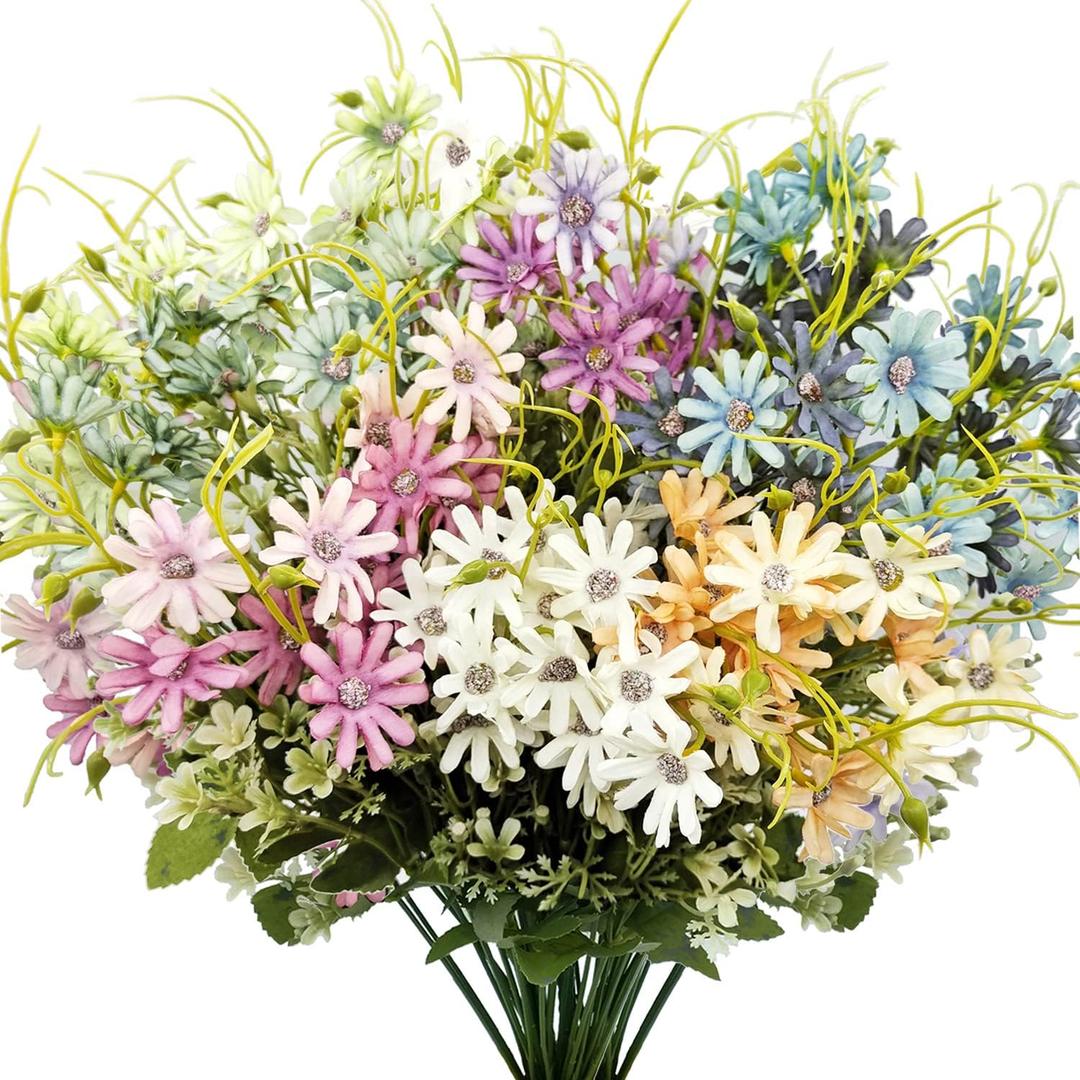 6Pcs Artificial Daisy Silk Flower Outdoor UV Resistant Fake Wildflowers Faux Greenery Shrubs Plastic Plants Arrangements for Home Indoor Outside Garden Vase Decor (Mixed Color)