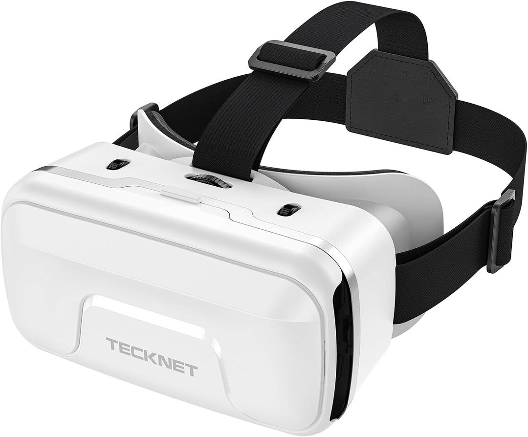 TECKNET VR Headset for Phone with Bluetooth Controller, 4.7-7.2" VR Headsets with HD 110°FOV Anti-Blue Light Lenses & Adjustable Gears, 3D VR Headset for Kids Compatible iPhone Samsung Android, White