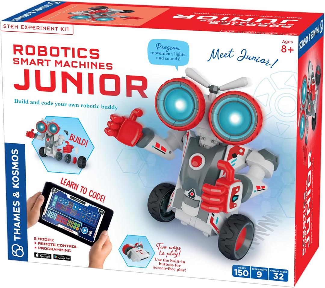 Thames & Kosmos Robotics Smart Machines Junior STEM Kit, Build & Code Your Robots Movements, Speed, Lights & Sounds, for Ages 8+, Use Screen-Free w/Built-in Buttons or via Block-Based Coding App