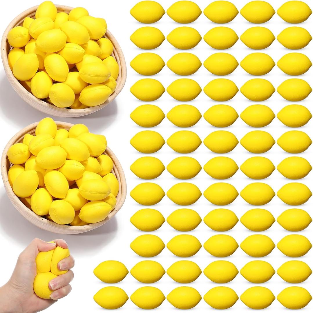 Jerify 100 Pcs Lemon Stress Balls Bulk Lemon Party Favors Mini PU Foam Ball Toys for School Carnival Themed Party Prize Bag Fillers
