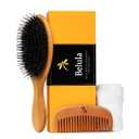 Premium Boar Bristle Hair Brush for Thick Hair Set. Hairbrush for Women With Thick, Long or Curly Hair. Restores Hair's Shine and Health. Comb, Travel Bag & Spa Headband Included (Medium)