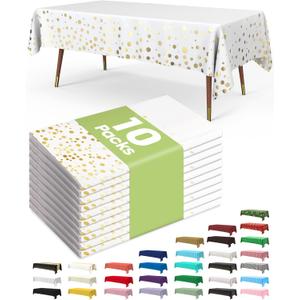 Pureegg Plastic Table Cloth Disposable 10 Pack, 54 x 108 Inch Table Cloths, Graduation Decorations Class of 2025, Graduation Tablecloths, Rectangle, Plastic Cover, Leakproof & Sturdy, White and Gold