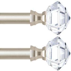 TONIAL 2 Pack Curtain Rods for Windows 48 to 84 Inch, Telescoping Splicing 3/4 Single Rods for Windows Decorative Drapery Rod 32 to 86 with Acrylic Diamond Finial, Champagne Gold