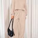 PRETTYGARDEN Women's Two Piece Lounge Sets 2025 Fall Airport Outfits Long Sleeve Pullover Tops Sweatpants Matching Clothing (XX-Large, Beige)
