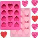 2 Pack 12 Cavity Heart Silicone Molds Set, Valentine's Day Non-Stick Rose Heart Shaped Chocolate Silicone Gummy Mold for Wedding Engagement Party Candy Making Baking Ice Cube Kitchen Decoration