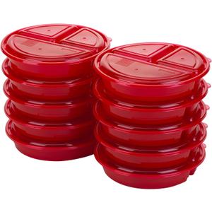 GoodCook BPA Free Meal Prep Round 3-Comparment Container, Set of 10  Microwave & Dishwasher-Safe Food Organizers, Food Storage Set with Snap Shut Lids, Meal Prep Kitchen Containers (Red)