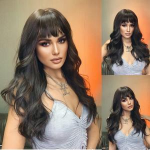 ISHINE Black Wigs for Women, 24 Inch Long Wavy Curly Synthetic Wig with Bangs, Daily Use for Costume Parties & Halloween Cosplay