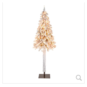 6-ft Pre-Lit Slim Pencil Christmas Tree with Snow Flocked Xmas Décor - 175 Lights