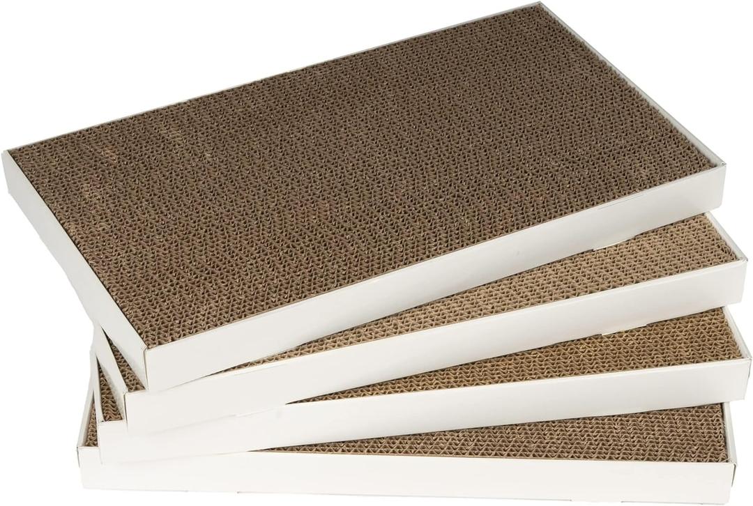 Corrugated Cardboard Cat Scratcher, Scratching Board, Reversible, 17.4" x 10", White, 4-Pack