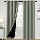 H.VERSAILTEX 100% Blackout Curtains for Bedroom Thermal Insulated Blackout Curtains 84 inch Length Heat and Full Light Blocking Curtains for Living Room with Black Liner 2 Panels Set, Light Sage