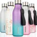 BJPKPK Insulated Water Bottles, 18 oz Stainless Steel Metal Water Bottle with Strap, BPA Free Leak Proof Jugs,Mugs,Flasks, Reusable Thermal Flasks for Sports & Travel,Sparkling Purple Green