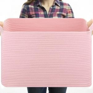 OIASKET Large Blanket Basket, Blanket Storage Living Room, Rectangle Woven Baskets for Storage Toys, Towels, Dirty Clothes Organizer Bins (Pink)