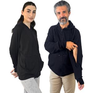 Inspired Comforts Unisex Dialysis & IV Access Hoodie  Dual Arm Zippers, Thumbhole Sleeves & Pockets (Small, Black)