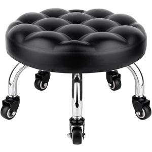 Pedicure Stool - Low Roller Seat Swivel Stool with Wheels, Black Low Chair with PU Leather Seat (Black StyleB)