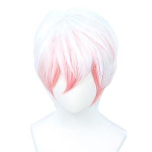 Linfairy Short Straight Pink White Cosplay Wig Halloween Costume Full Wig for Men