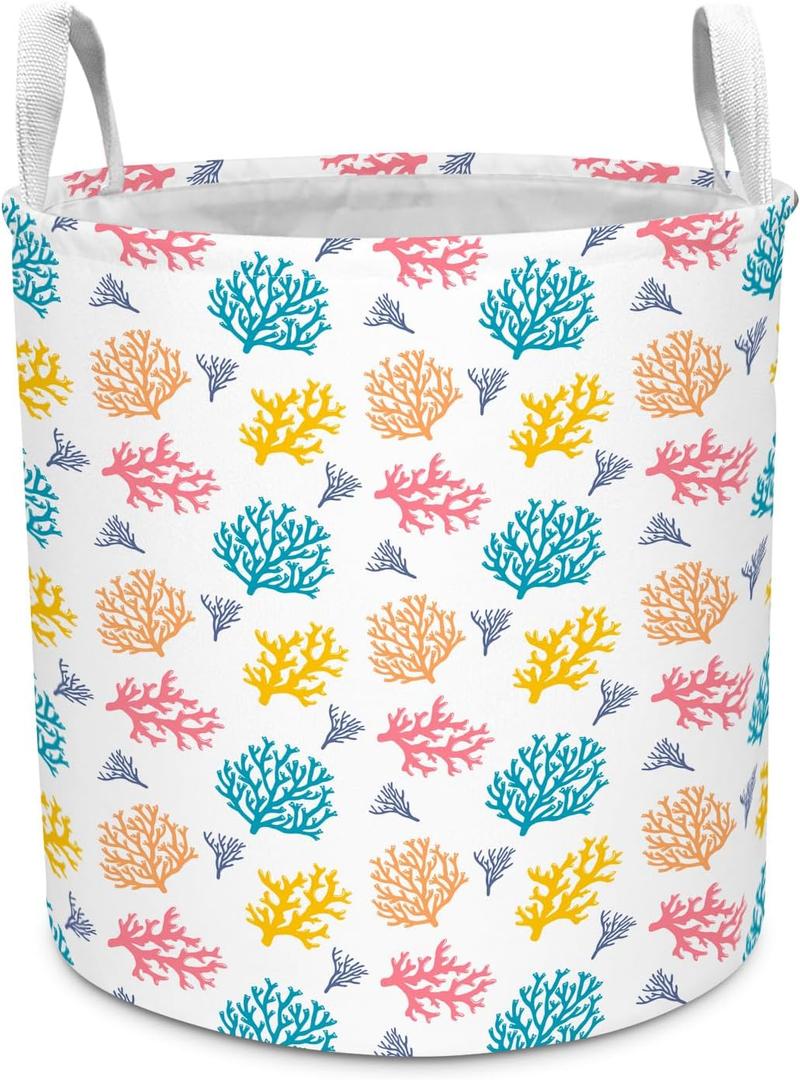 Coral Kids Laundry Basket Foldable Hamper with Handles, 13.8" x 15.8"