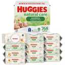 Huggies Natural Care Sensitive Baby Wipes, Unscented, Hypoallergenic, 99% Purified Water, 12 Flip-Top Packs (768 Wipes Total), 