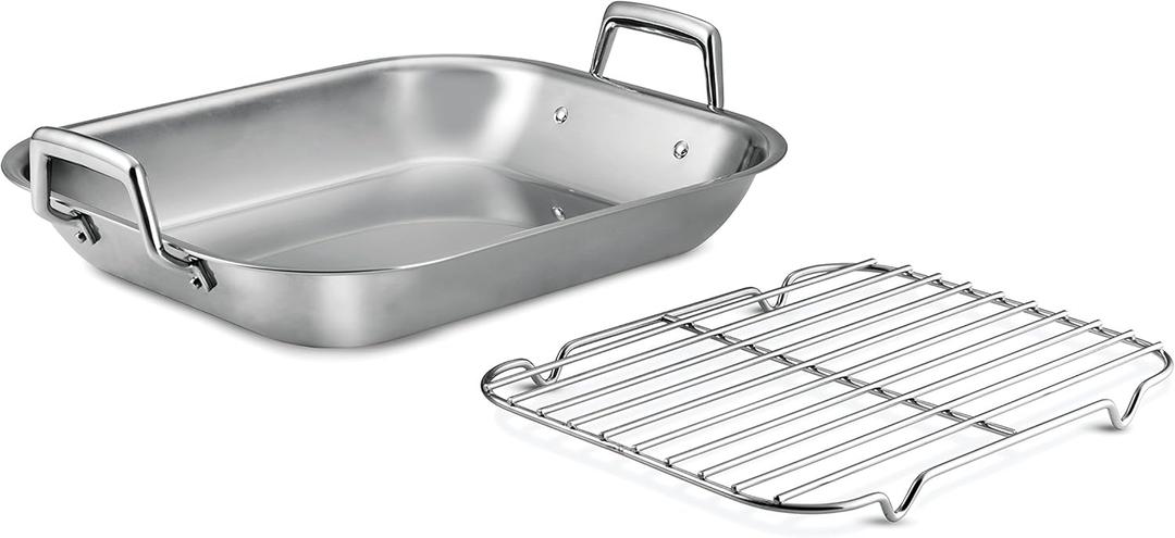 Tramontina 16.75-Inch Stainless Steel Roasting Pan with Rack, Flared Edge Turkey Roaster for Oven, Dishwasher Safe, Made in Brazil