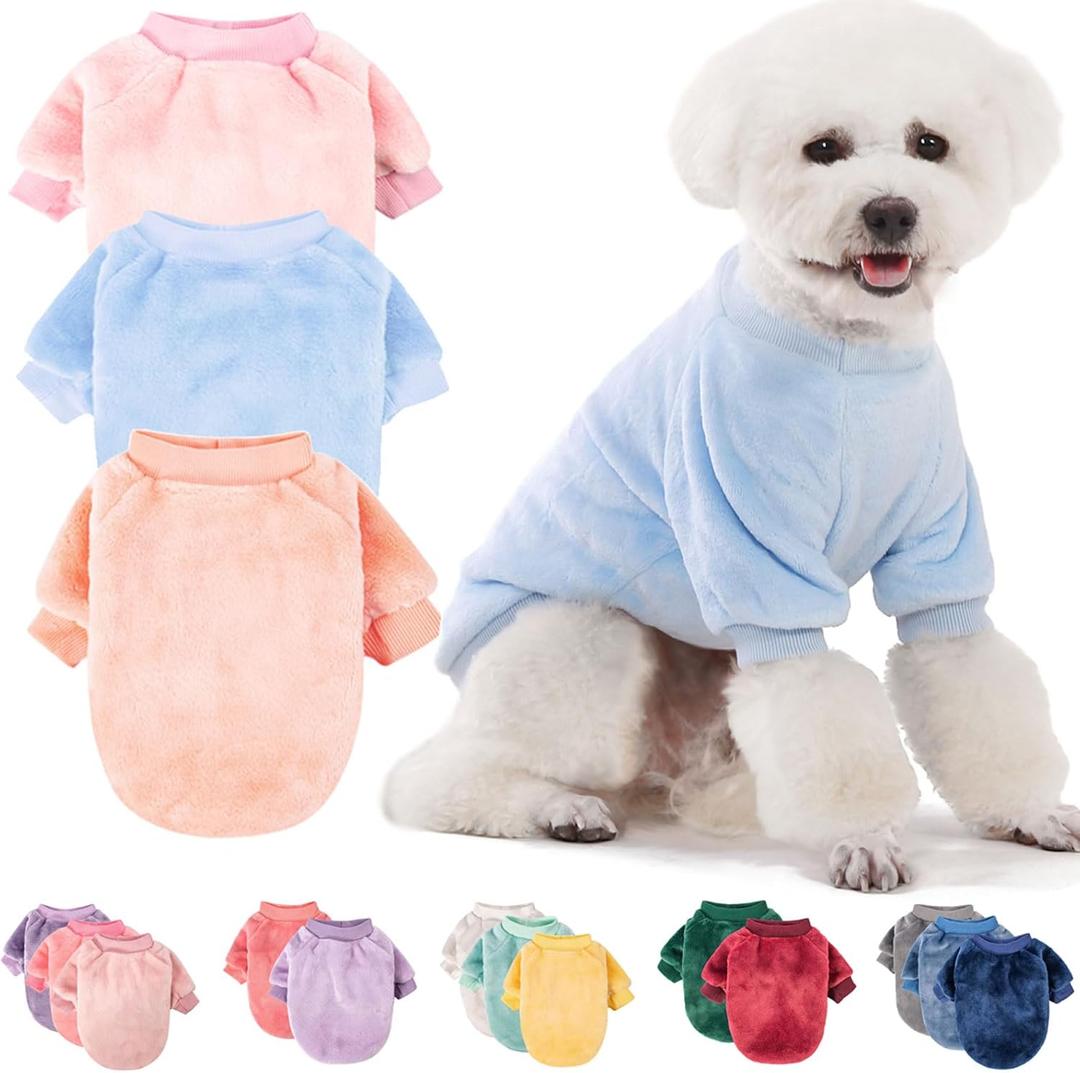 FabriCastle Dog Sweaters, 3-Pack Dog Clothes for XSmall Dogs Girl & Cats, Soft and Warm Pet Coats XXS , Winter Pet Jackets, Doggy Apparel Costumes Outfits (Ballet Pink,SkyBlue,Peach, XX-Small)