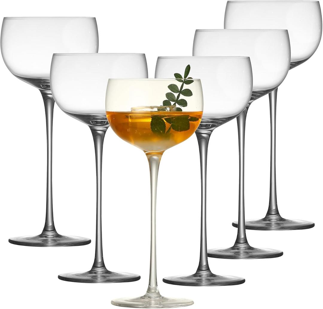 Crystal Cocktail Coupe Glasses, Set of 6, Classic Stemmed Design for Martini, Cosmopolitan, Manhattan