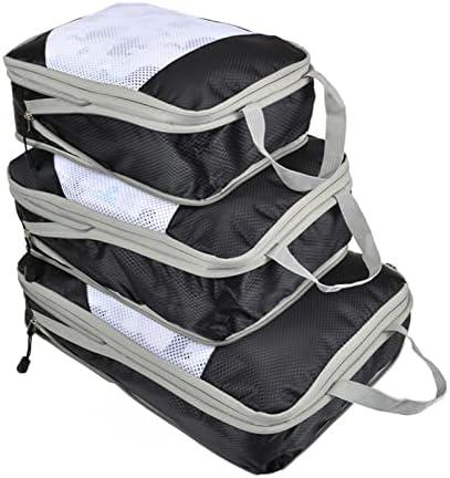 GIBZ Organiser Packing Cubes Mesh Stitching Portable Travel Storage Bag Three-piece Set Black