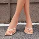 Mindeeryy Thong Sandals Kitten Heels Square Toe Flip Flops Slip On Heels for Women Kitten Heel Sandals Low Heel 2.4 Inch for Casual Nude 7